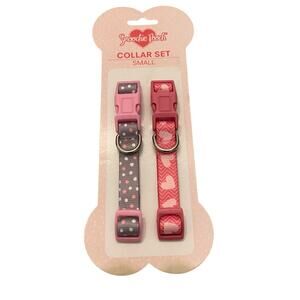 NWT Smoochie Pooch Small Dog Collar Set of TWO Polka Dot and Heart Patterns